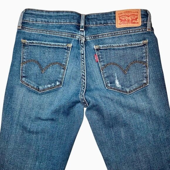 Levi’s 711 Distressed Skinny Jeans with Raw Hem in Blue Wash Women’s 26 - Picture 5 of 8
